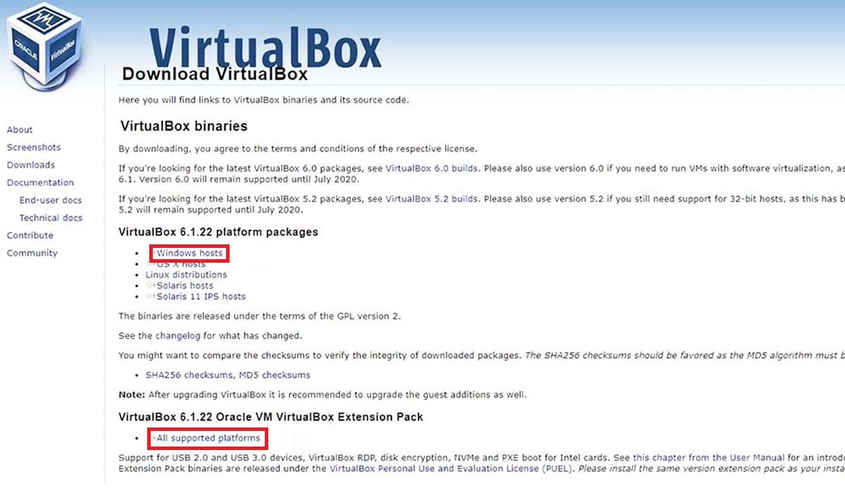 descargar virtualbox y extension package