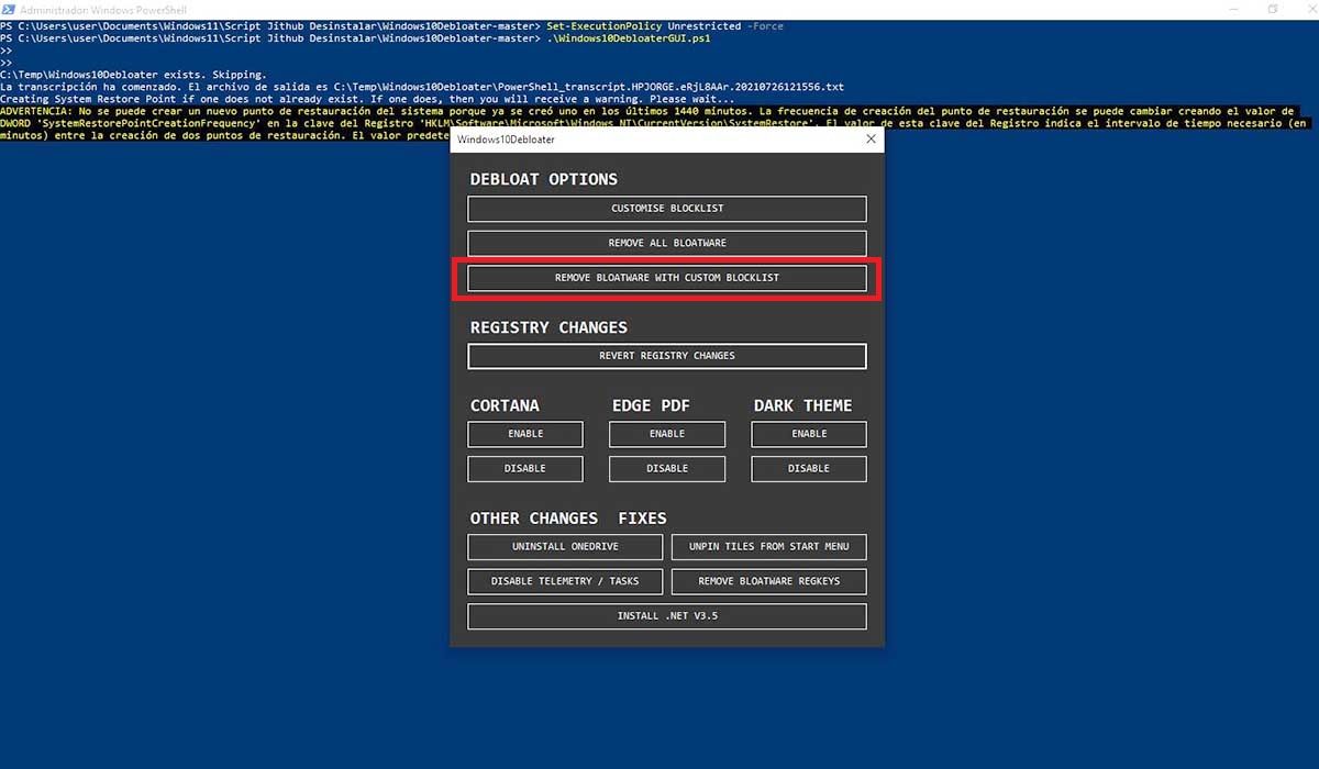 desinstalar Windows 11 script gitgub debloat remove