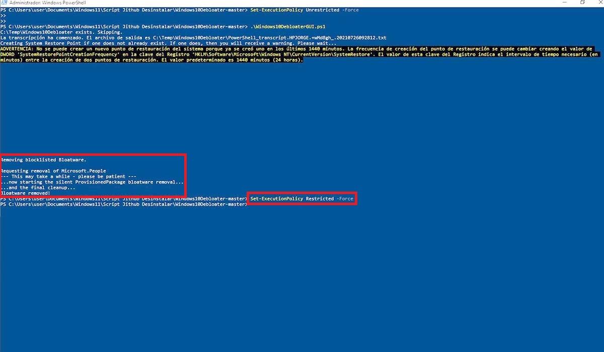 desinstalar Windows 11 script gitgub powershell confirmation restricted