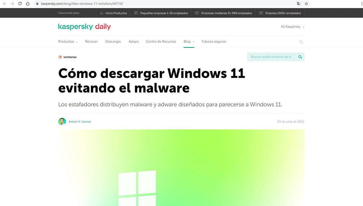 instaladores de Windows 11 con virus kaspersky