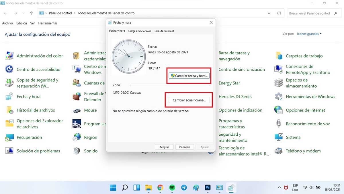 cambiar fecha y hora en Windows 11 panel de control cambiar fecha y hora