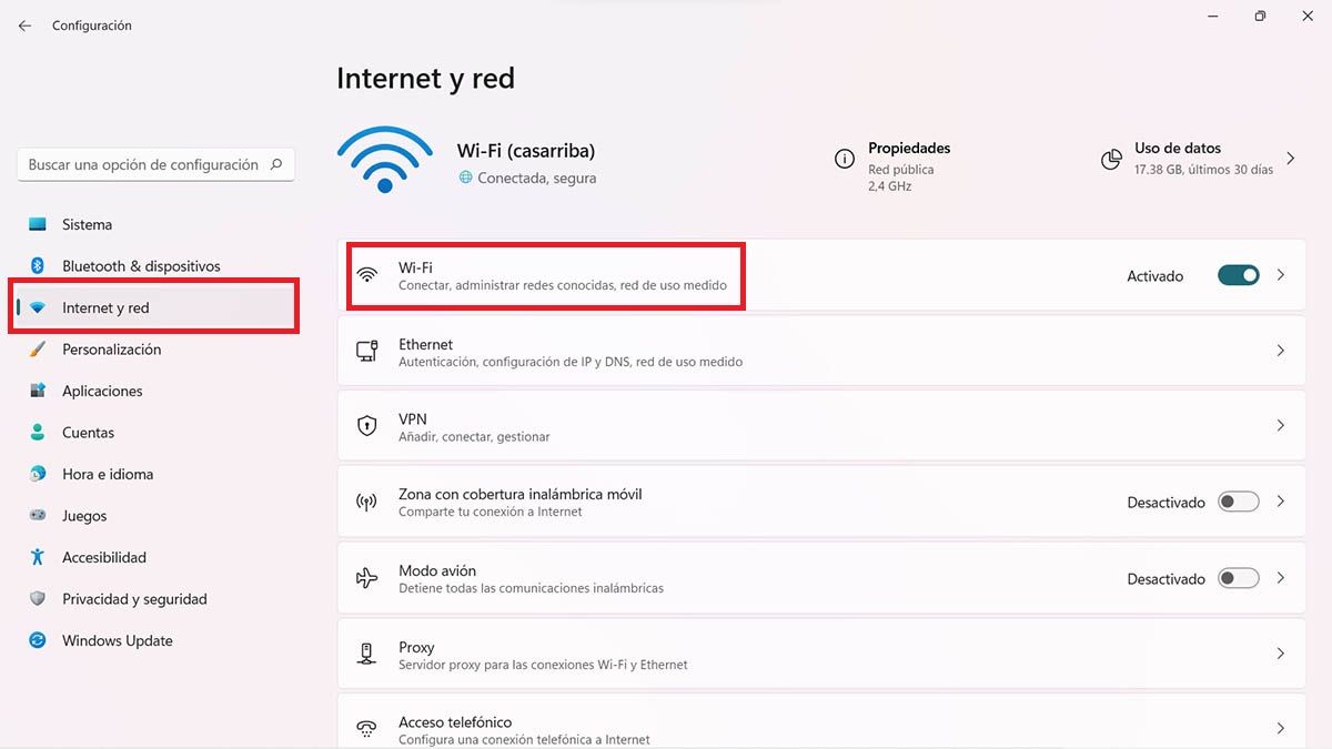 eliminar una red WiFi guardada en Windows 11 configuracion