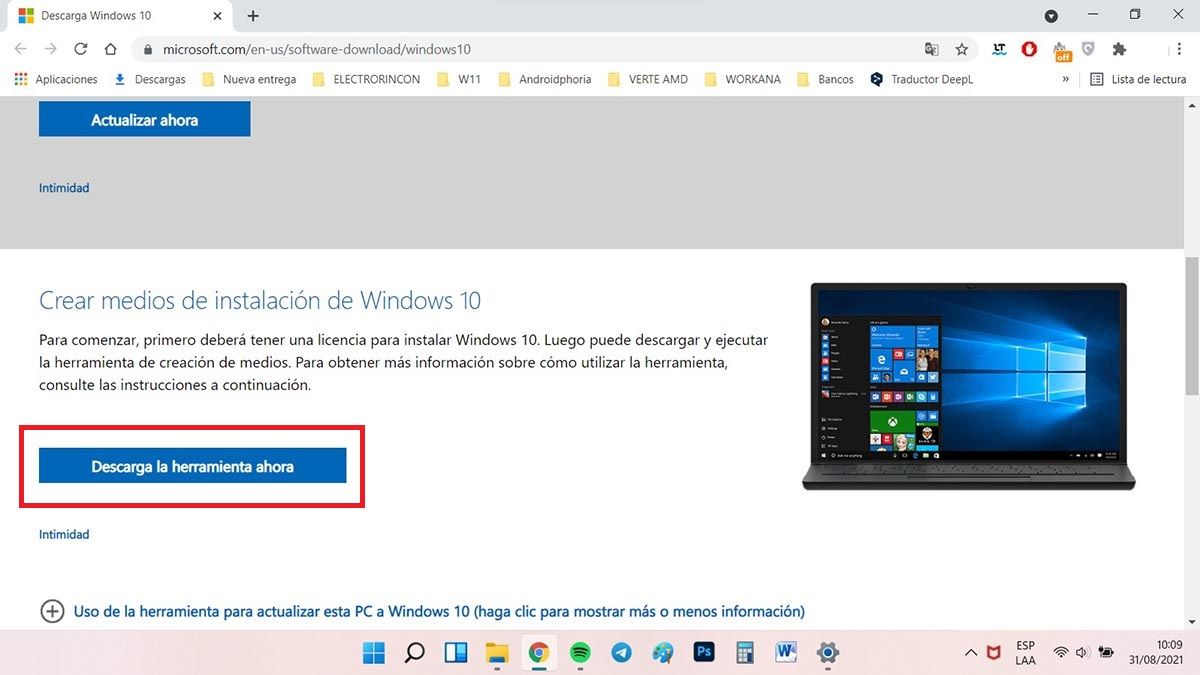 hacer downgrade de windows 11 a windows 10 pagina microsoft descargar windows 10