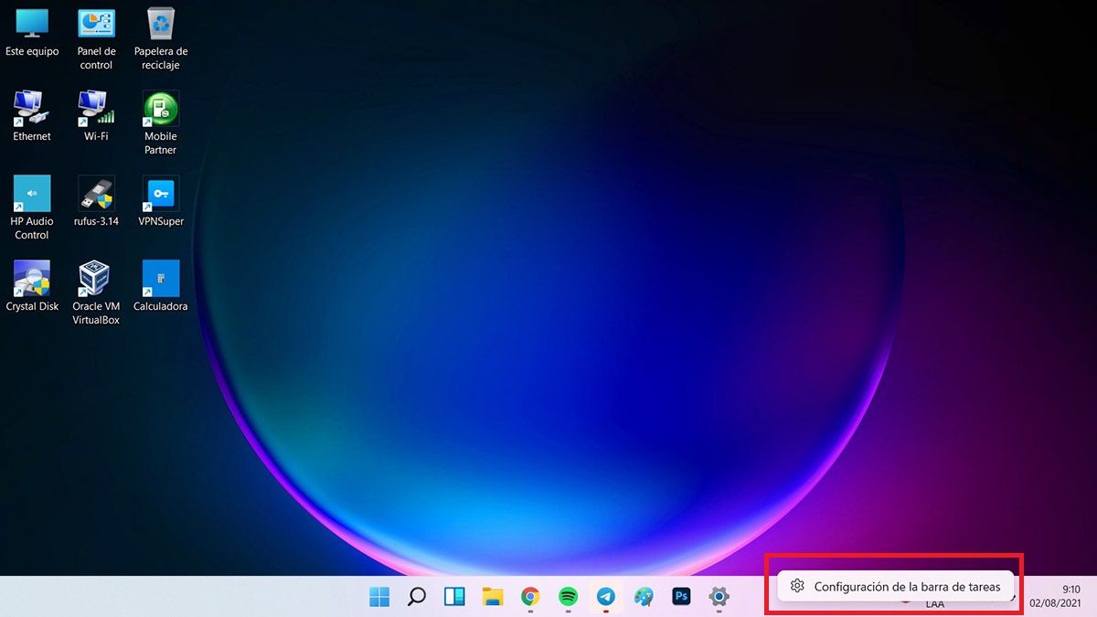 ocultar la barra de tareas en Windows 11 boton derecho