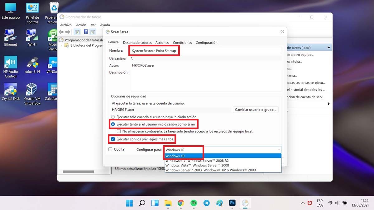 restauracion en windows 11 automatico programador tareas crear todo seleccionado