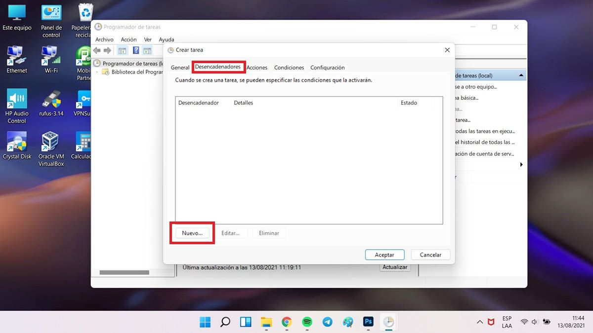 restauracion en windows 11 automatico programador tareas desencadenadores nuevo