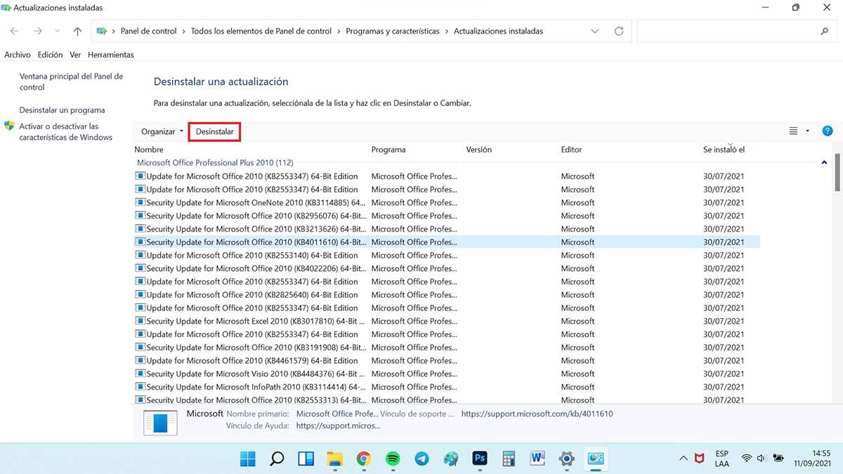 desactivar las actualizaciones en windows 11 confirmar desintalar actualizaciones