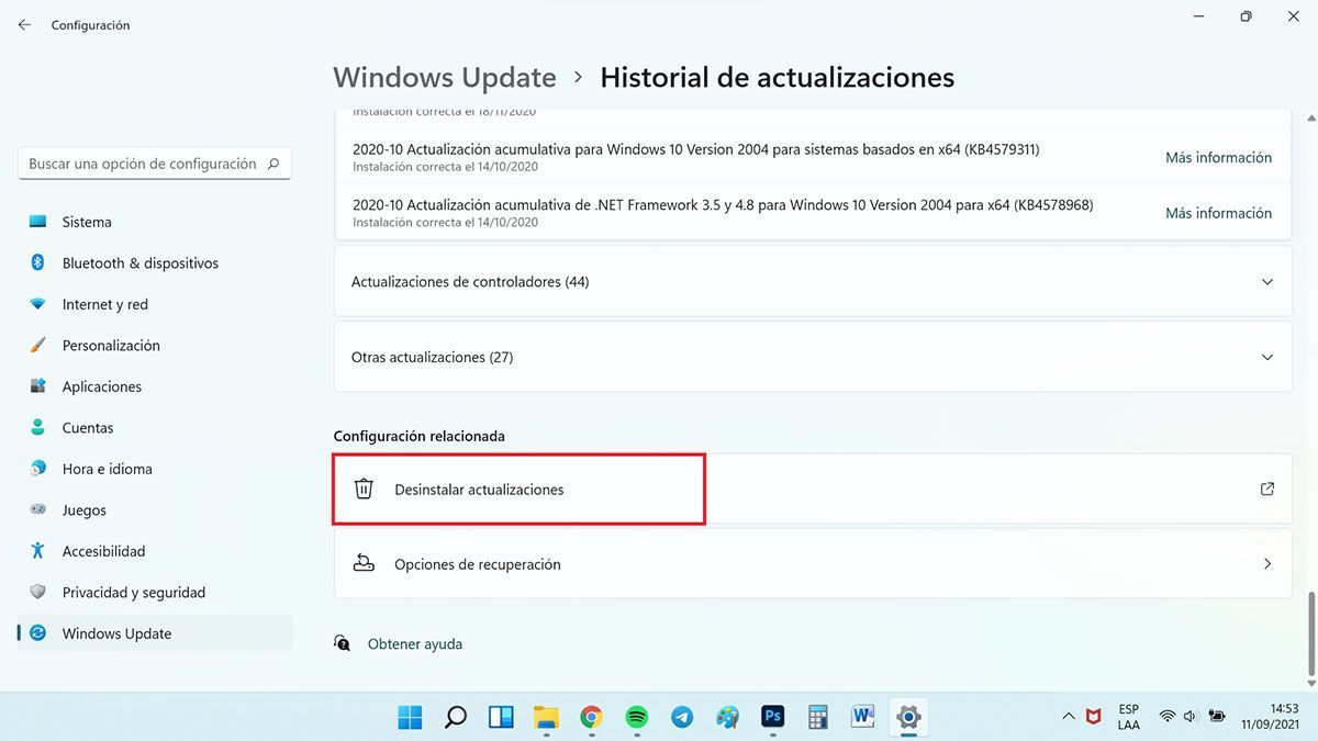 desactivar las actualizaciones en windows 11 desintalar actualizaciones