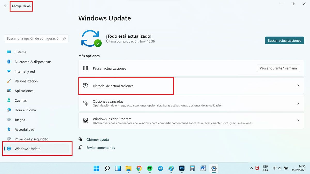 desactivar las actualizaciones en windows 11 historial actualizaciones