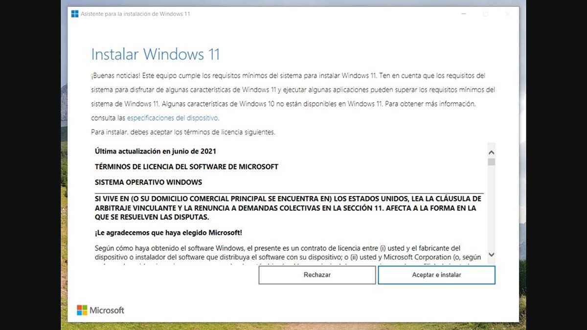 como forzar la actualizacion de Windows 10 a Windows 11 aceptar licencia e instalar