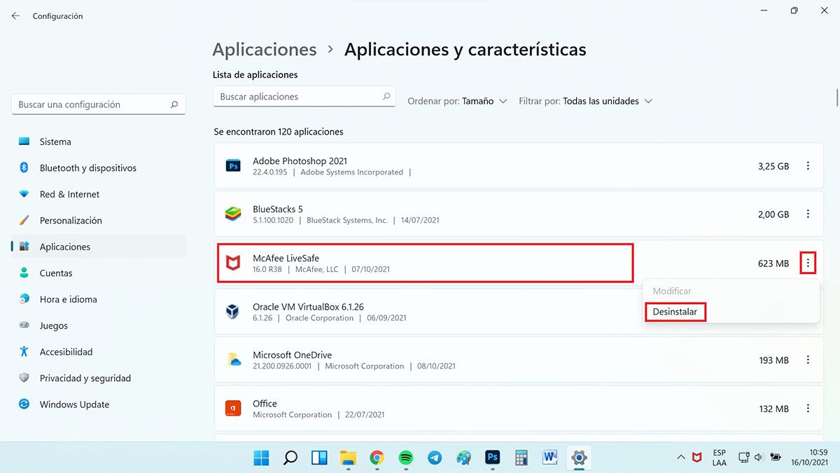liberar espacio en Windows 11 configuracion desinstalar aplicaciones