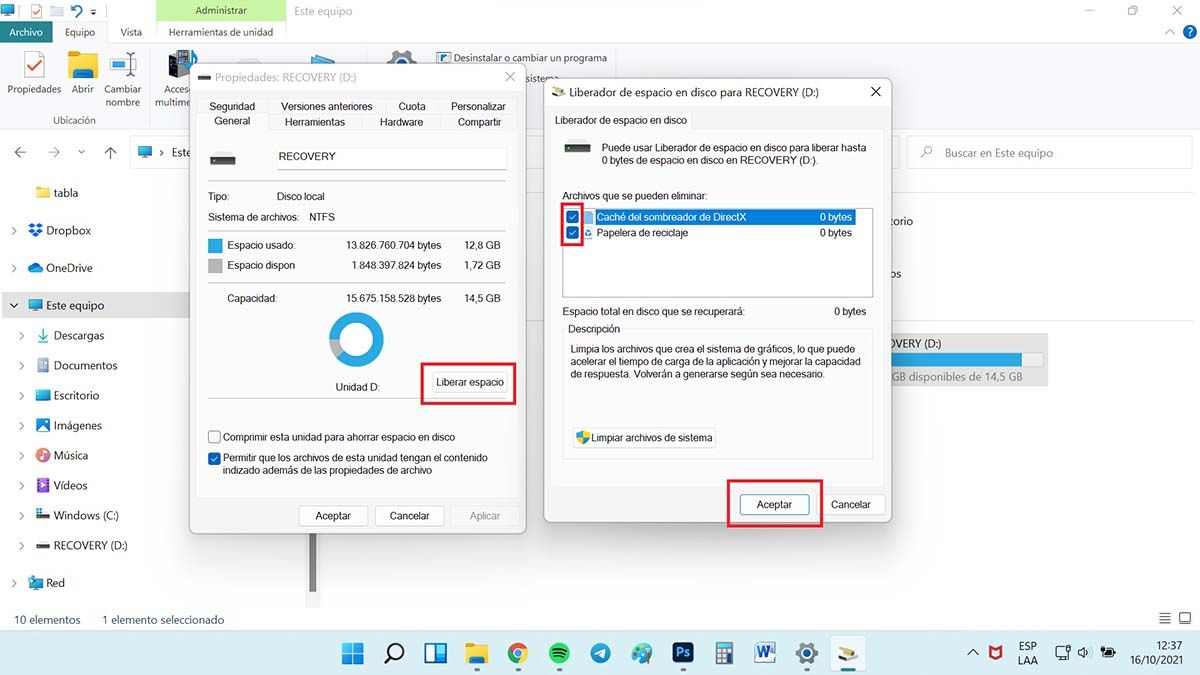 liberar espacio en Windows 11 por propiedades disco liberar