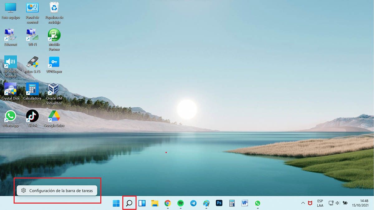 quitar el botón buscar de la barra de tareas en windows 11 configuracion barra