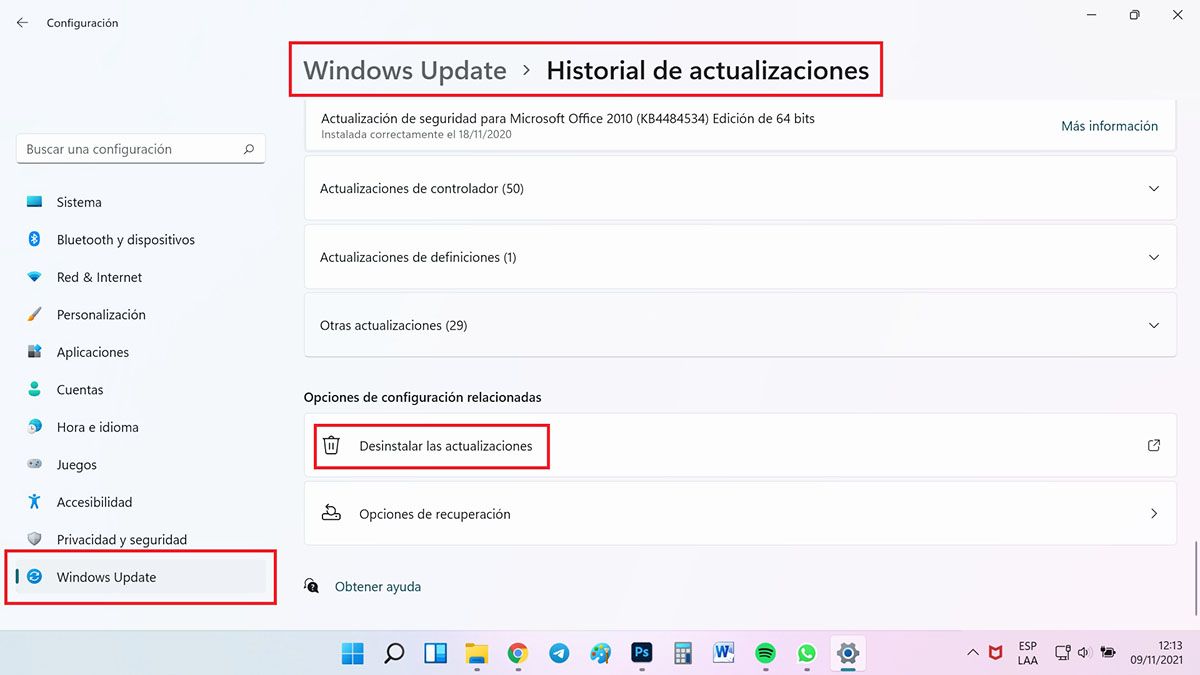 desinstalar actualizaciones en windows 11 configuracion desinstalar actualizaciones