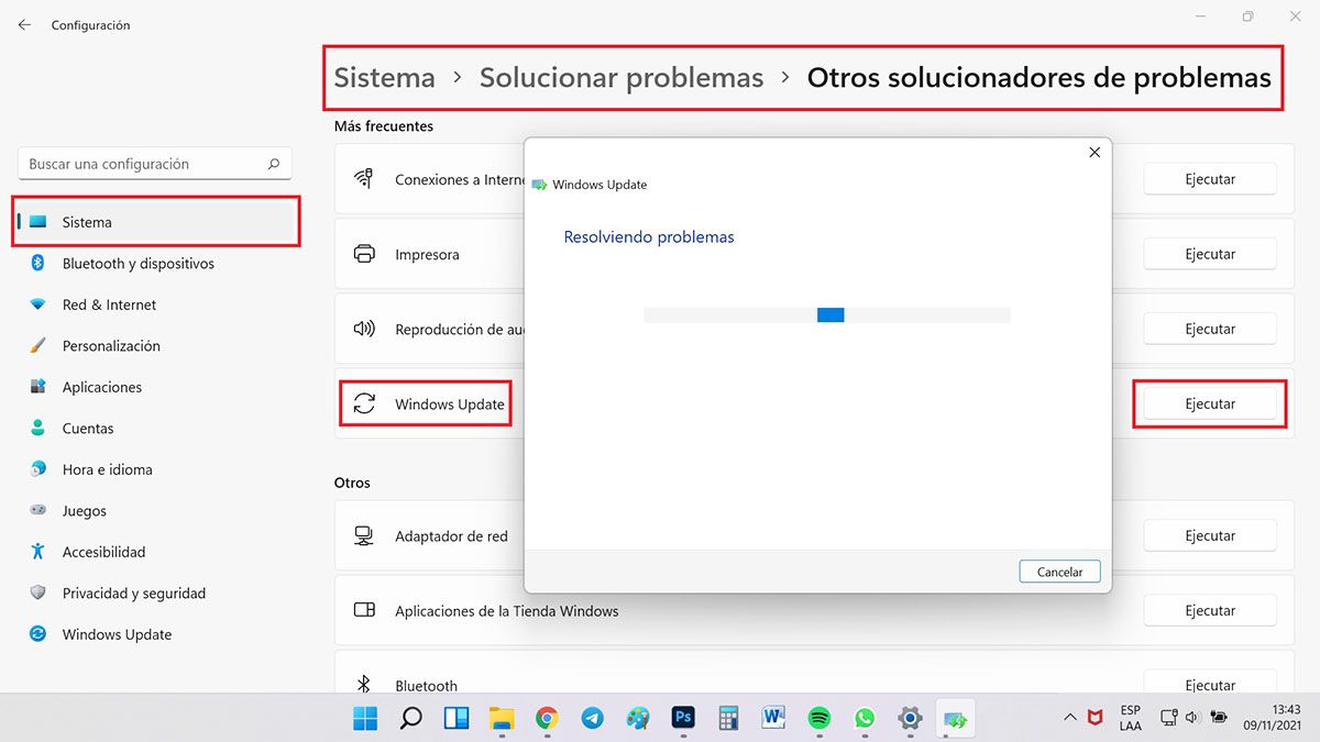 desinstalar actualizaciones en windows 11 solucionador problemas ejecutar