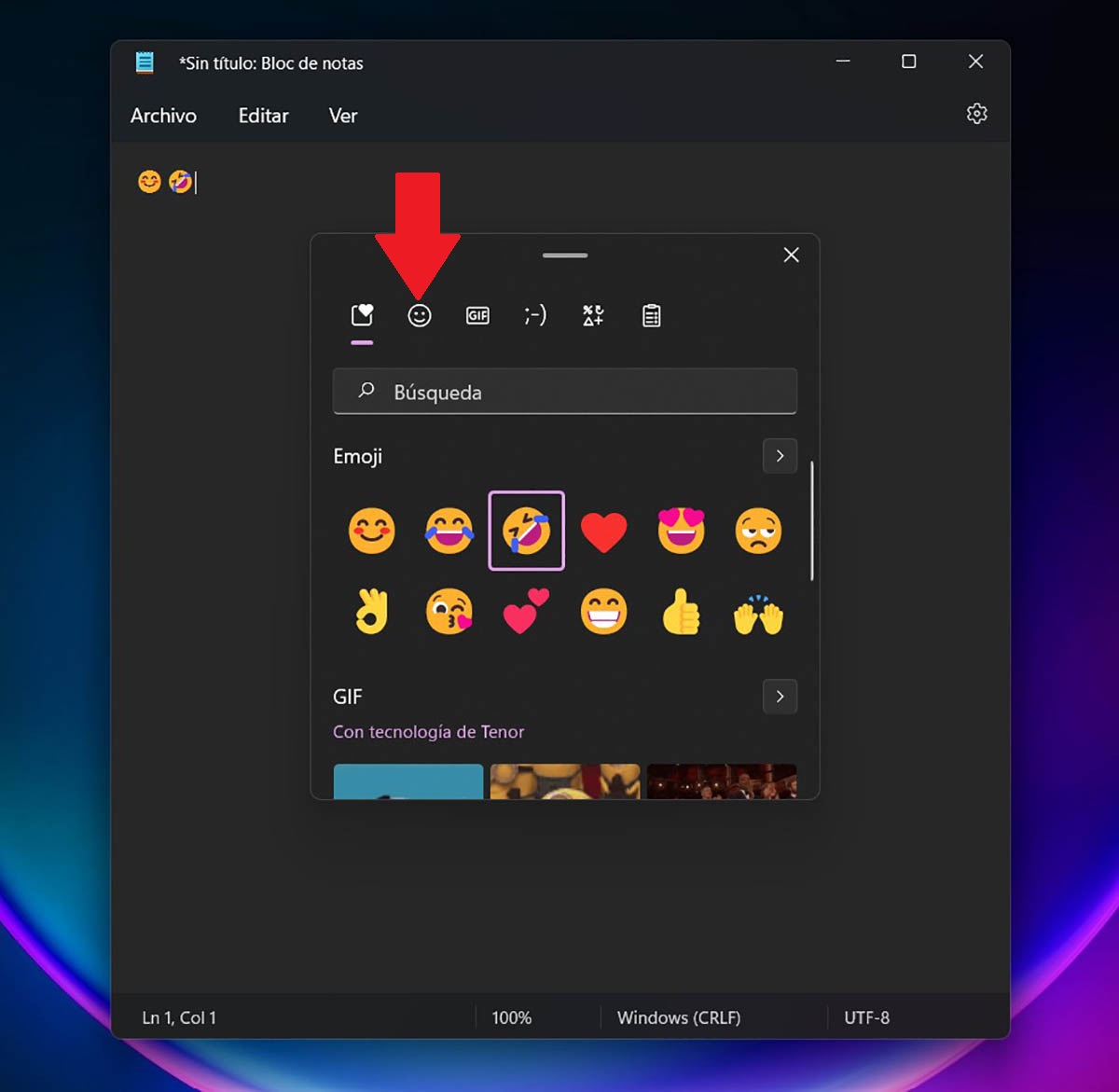 Acceder a mas emojis en Windows 11