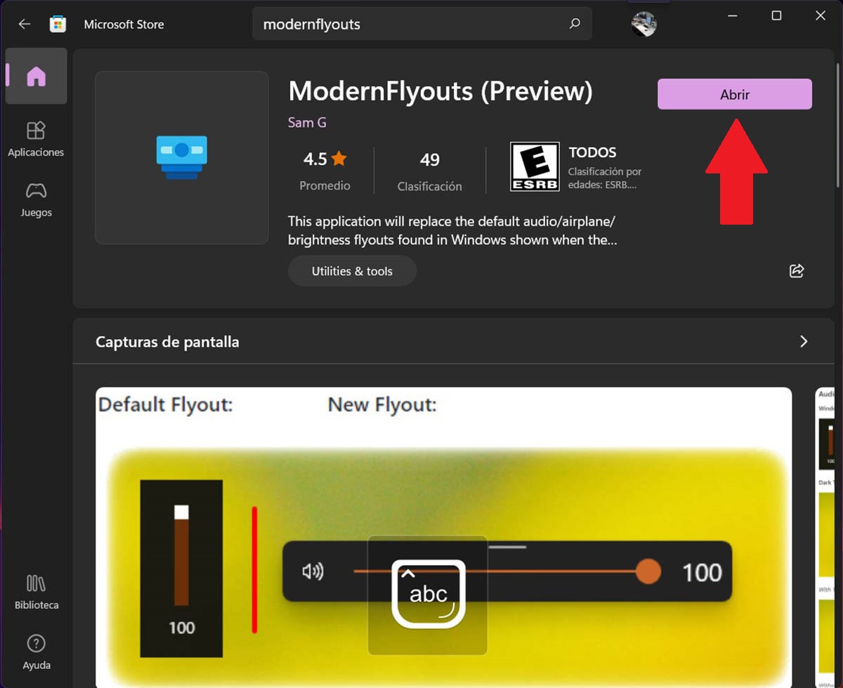 Abrir aplicación ModernFlyouts en Windows 11