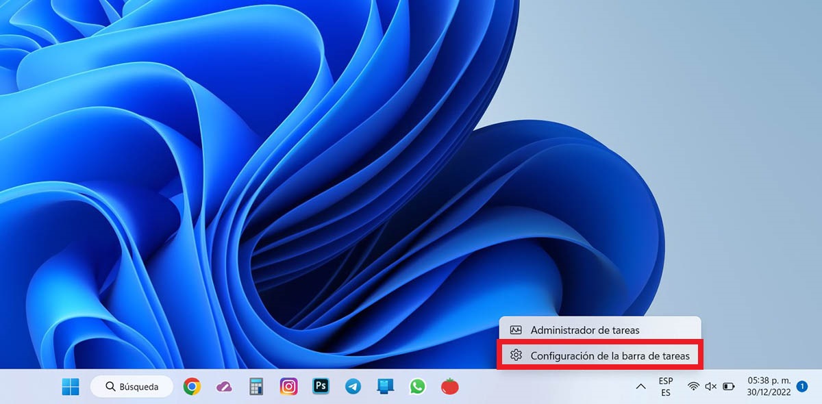 Acceder a la configuracion de la barra de tareas en Windows 11
