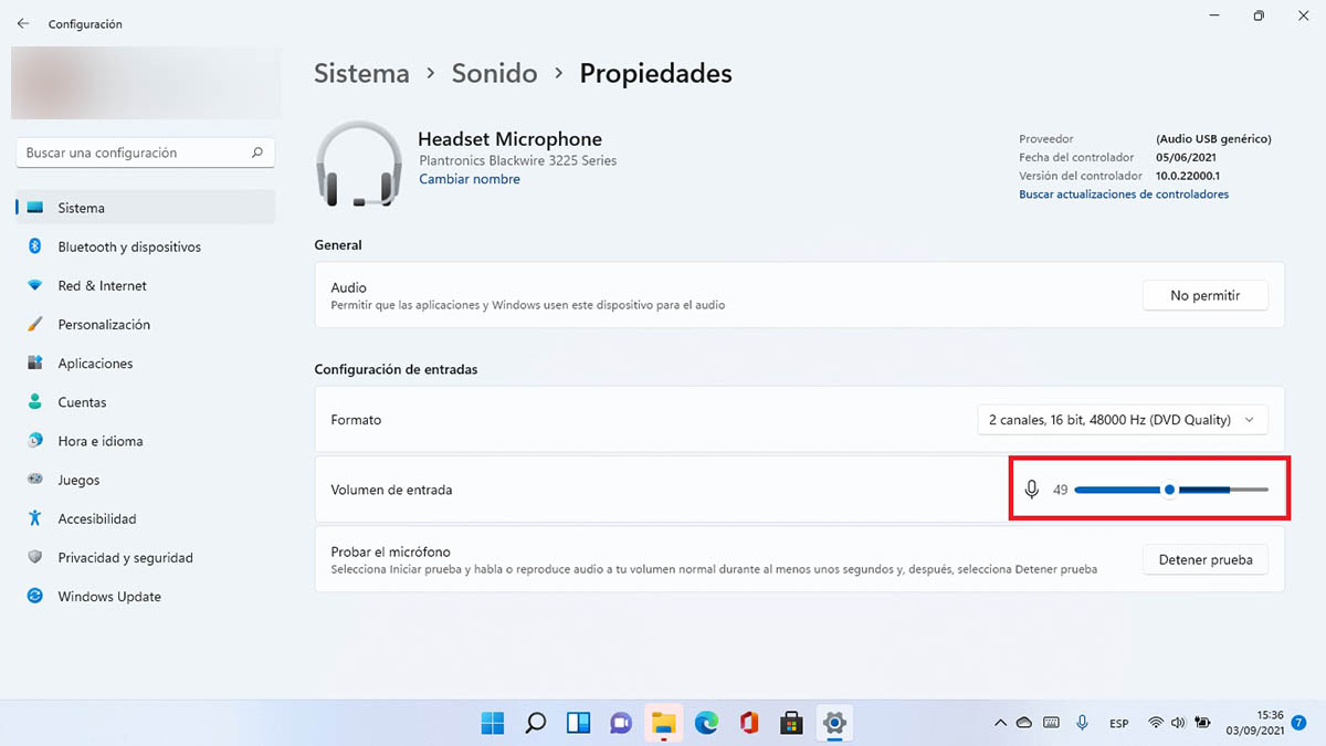Ajustar el volumen del micrófono en Windows 11