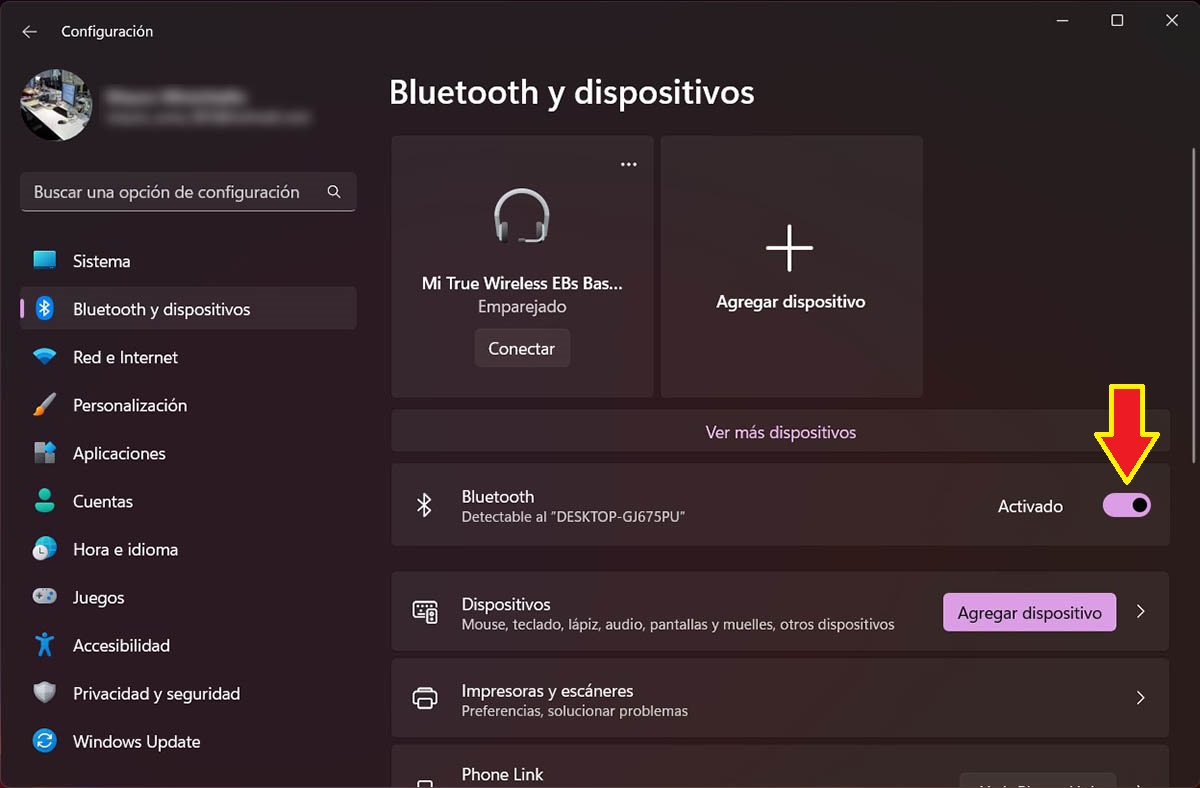 Desactivar Bluetooth en un PC con Windows 11