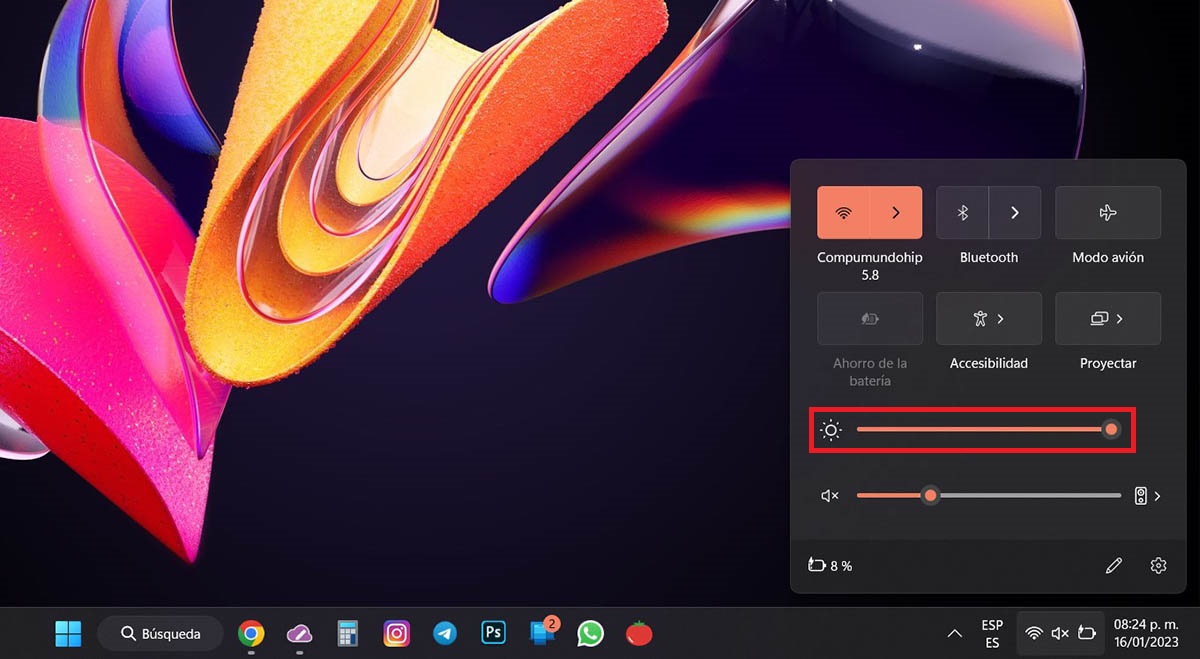 Reducir el brillo de la pantalla en Windows 11