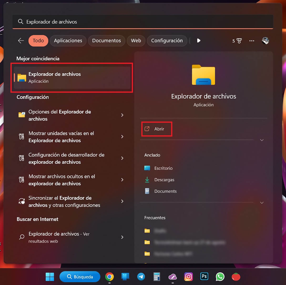 Abrir el Explorador de archivos en un PC con Windows 11