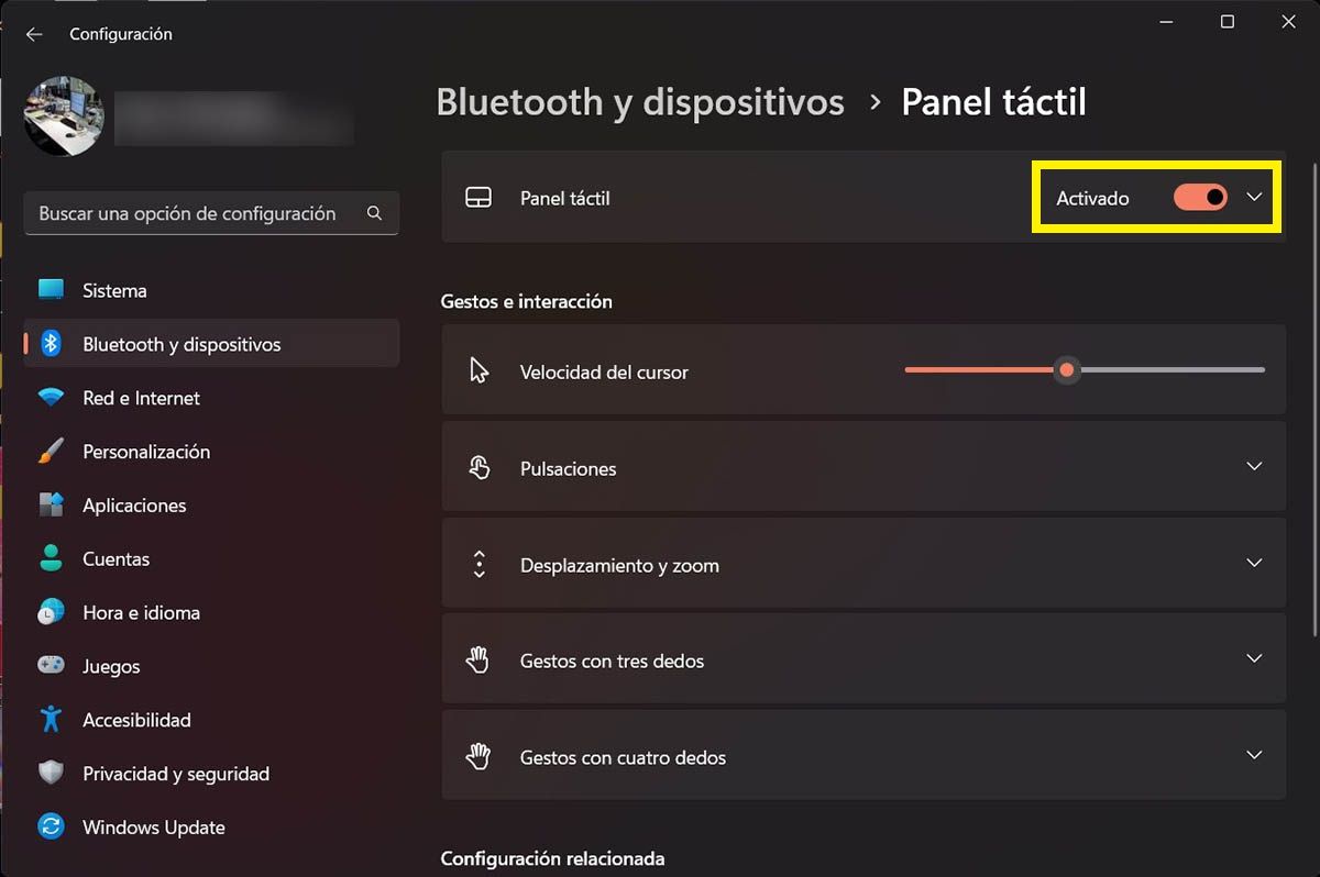 Desactivar panel tactil en Windows 11
