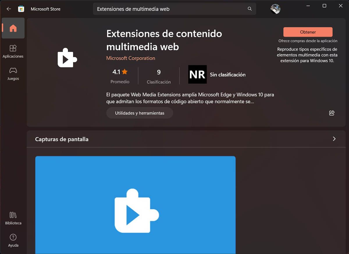 Instalar Extensiones de contenido multimedia web en Windows 11