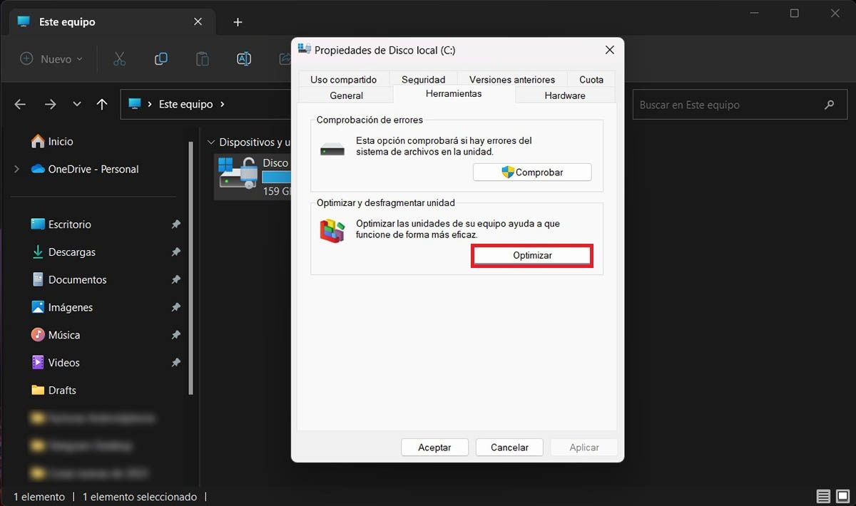 Optimizar y desfragmentar unidad Windows 11