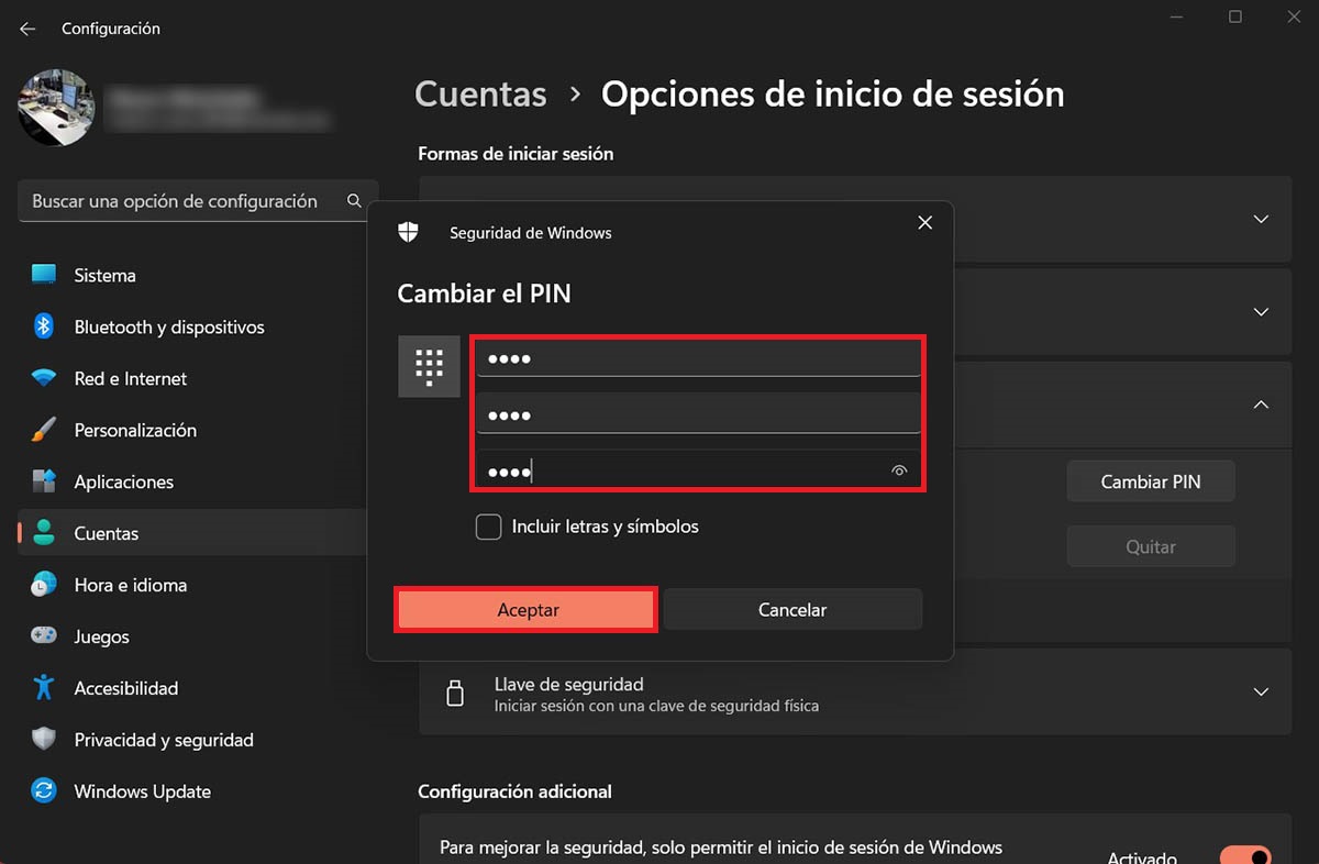 Cambiar PIN en un PC con Windows 11