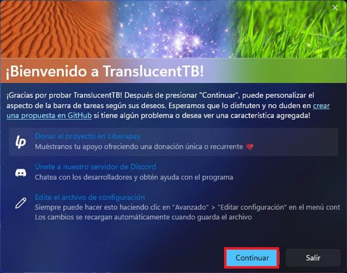 Configurar TranslucentTB en Windows 11