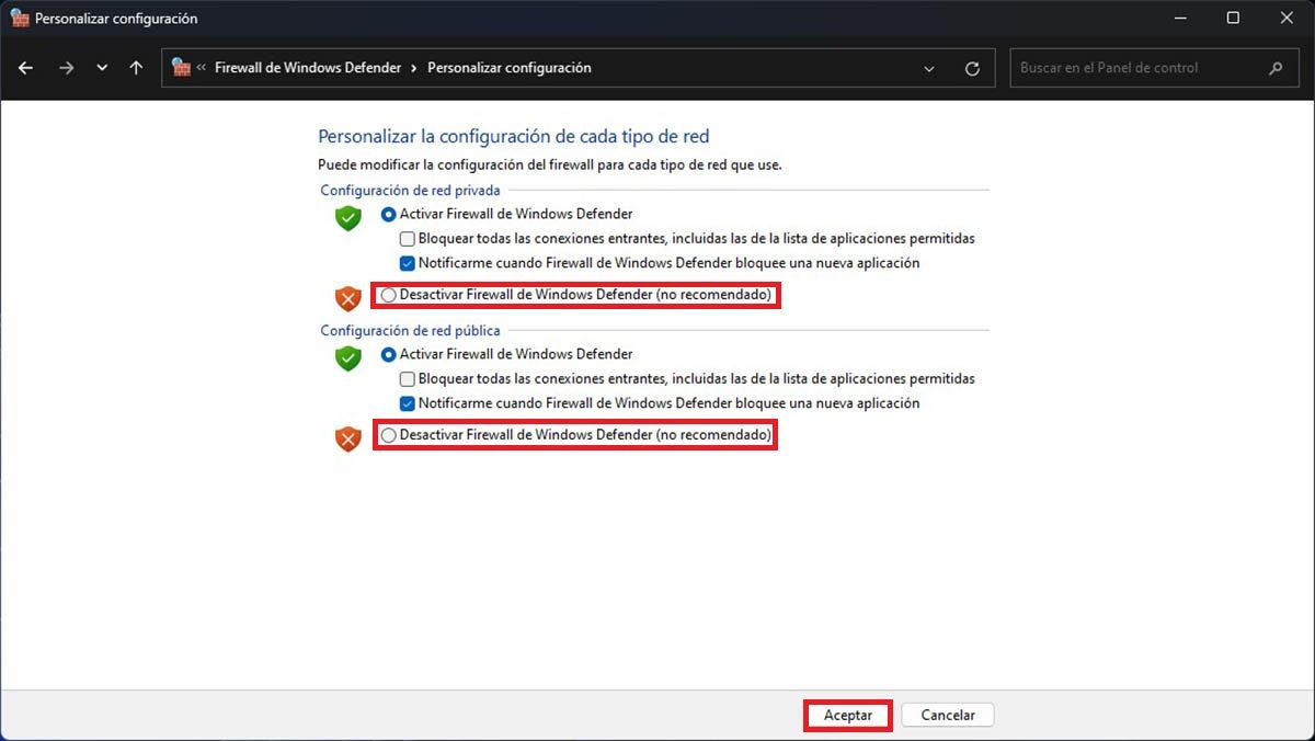 Desactivar el Firewall en Windows 11