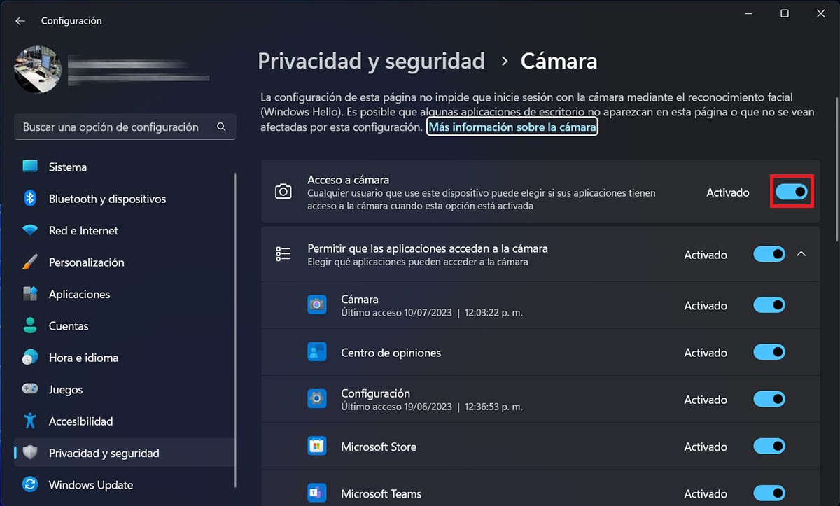 Desactivar webcam en Windows 11