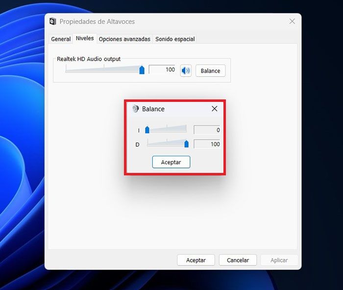 Ajustar balance de audio Windows 11