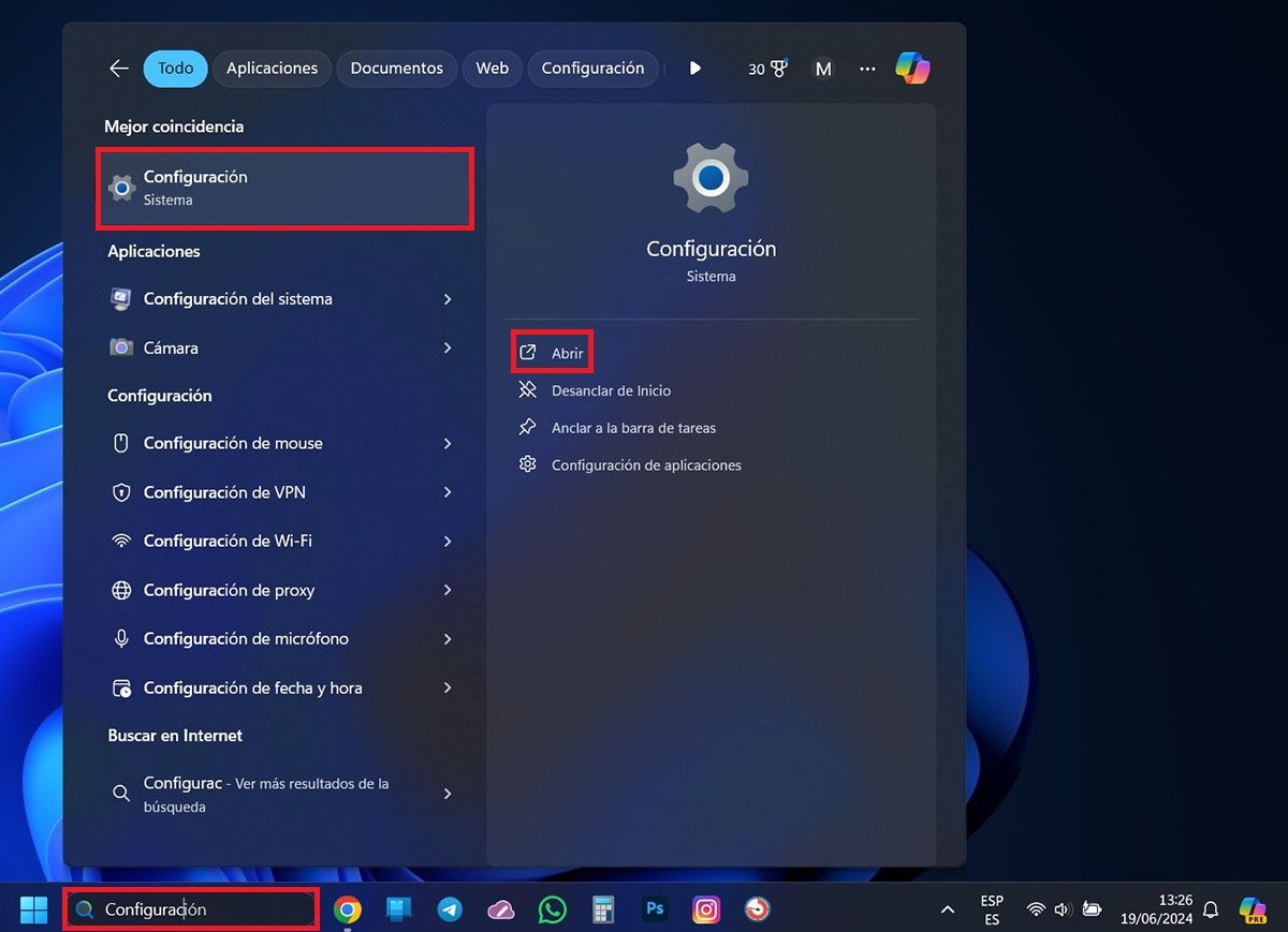 Acceder a las opciones del sistema de Windows 11