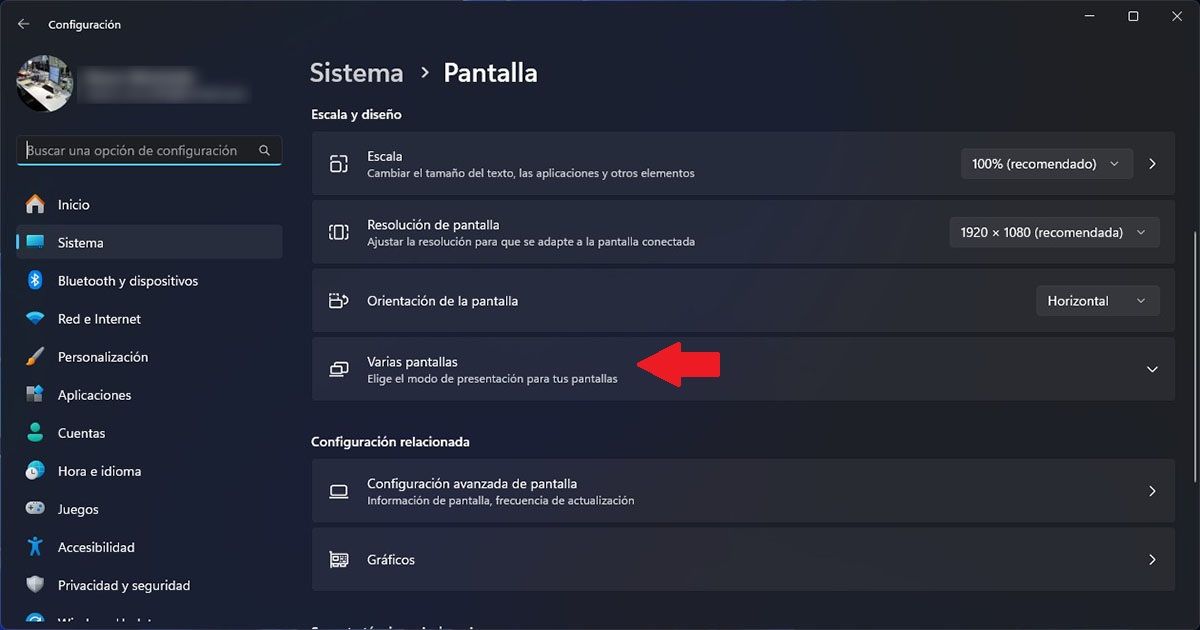 Opciones de varias pantallas Windows 11