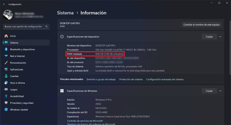 Cómo ver cuanta memoria RAM tiene mi PC en Windows 11