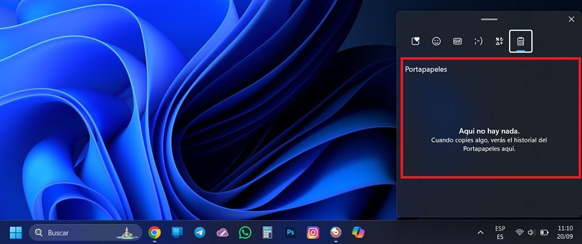 Abrir el historial del portapapeles en Windows 11