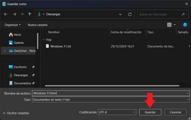 How to save a Notepad file in HTML Windows 11