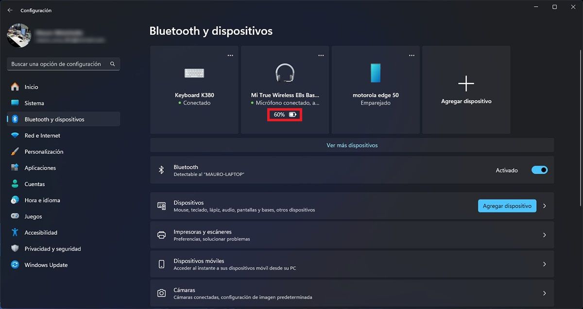Ver la batería de los dispositivos Bluetooth en Windows 11