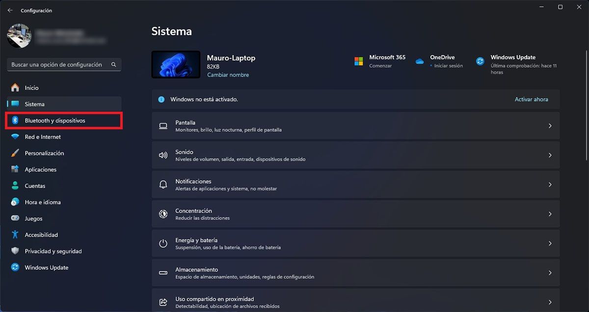 Ver los dispositivos bluetooth conectados en Windows 11
