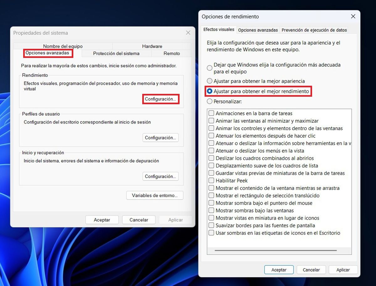 Desactivar animaciones Windows 11