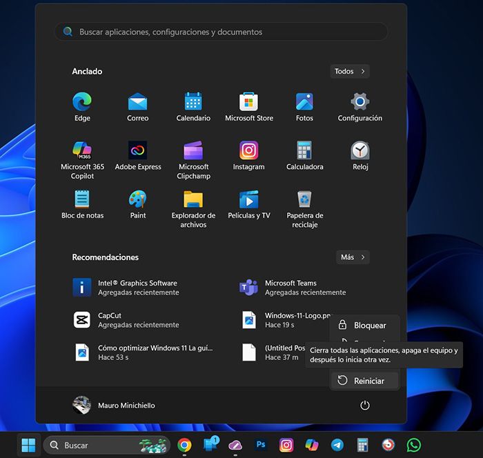 Reiniciar PC Windows 11