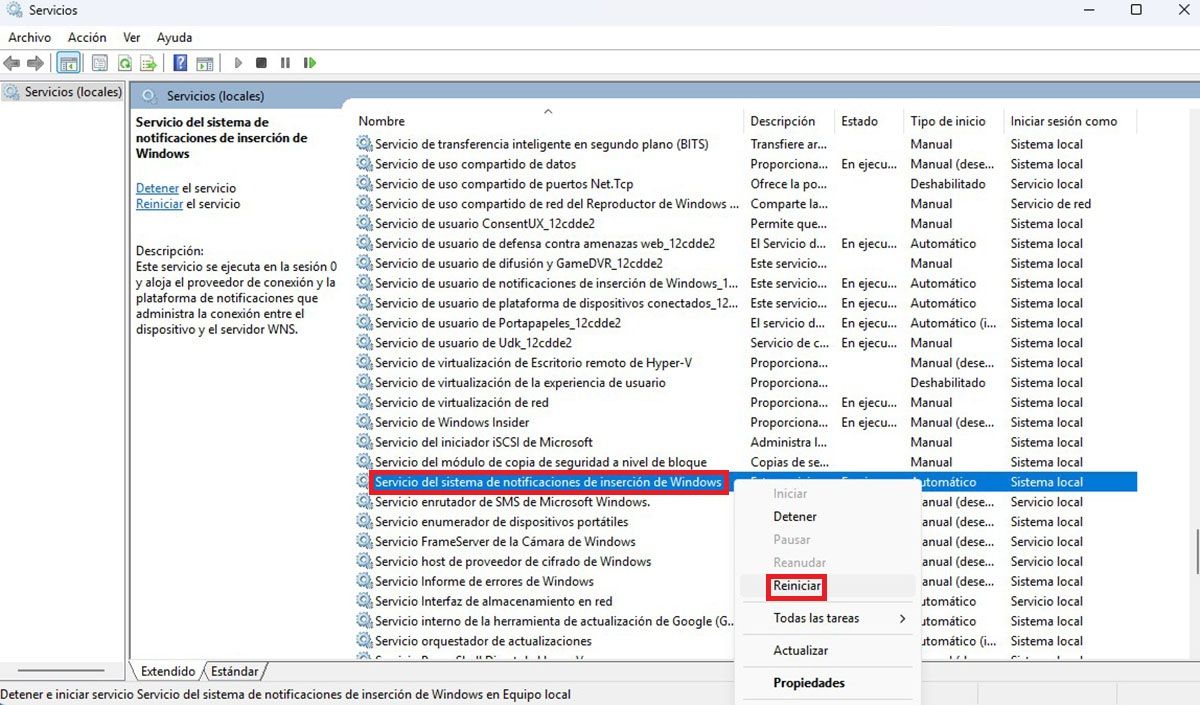 Reiniciar servicios de Windows 11