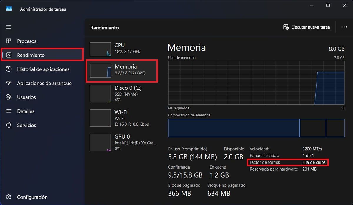 Ver tipo de memoria RAM en un portatil con Windows 11