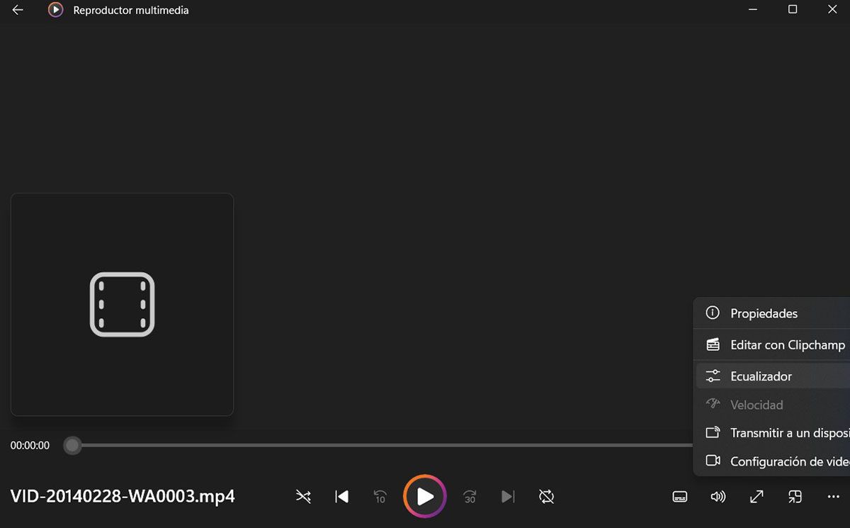 Ecualizador de sonido del Reproductor multimedia de Windows 11