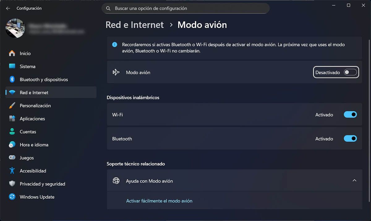 Activar el Modo avión