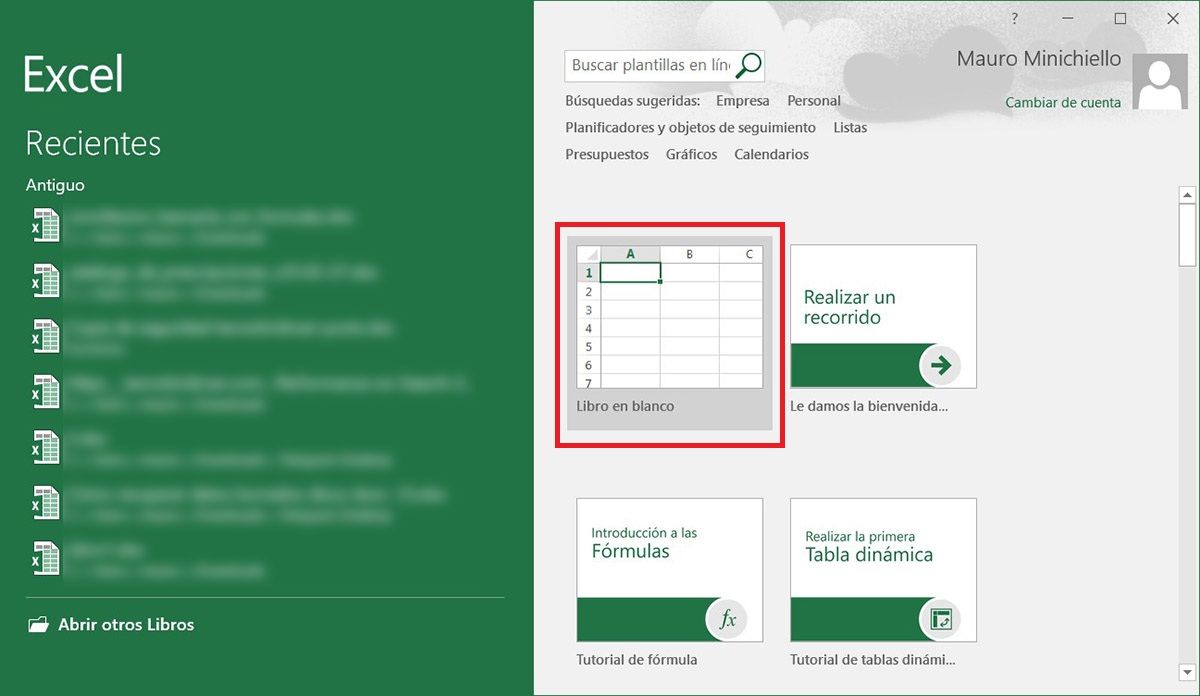 Abrir nuevo documento en Excel