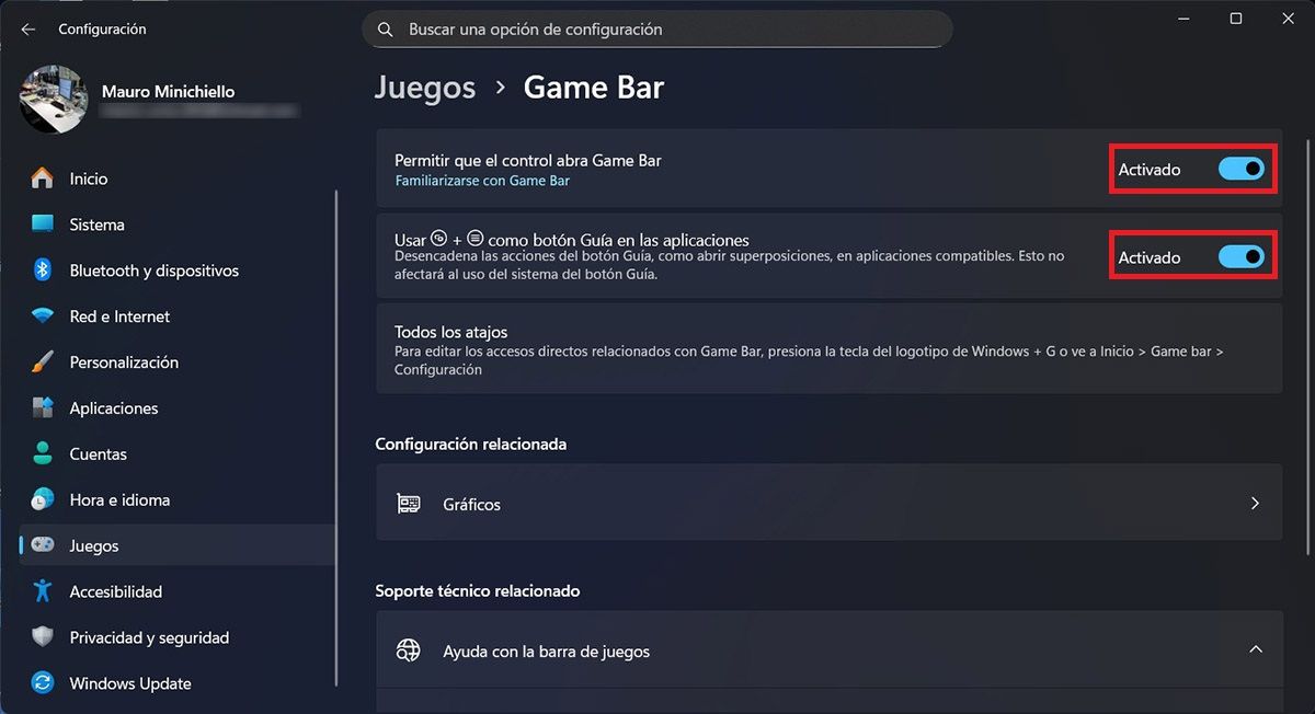 Desactivar Game Bar en Windows 11