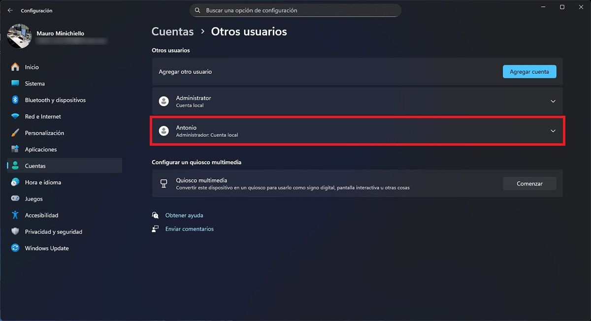 Opciones de cuenta Windows 11